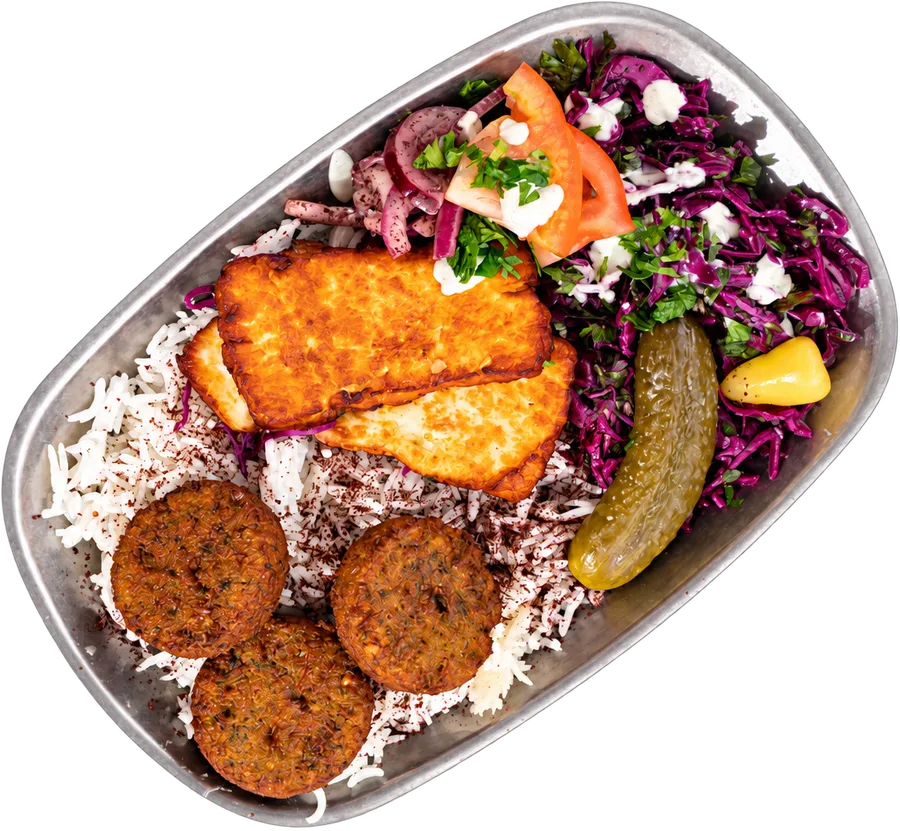 Falafel og halloumi platter med ris – Kubideh, Nørrebro